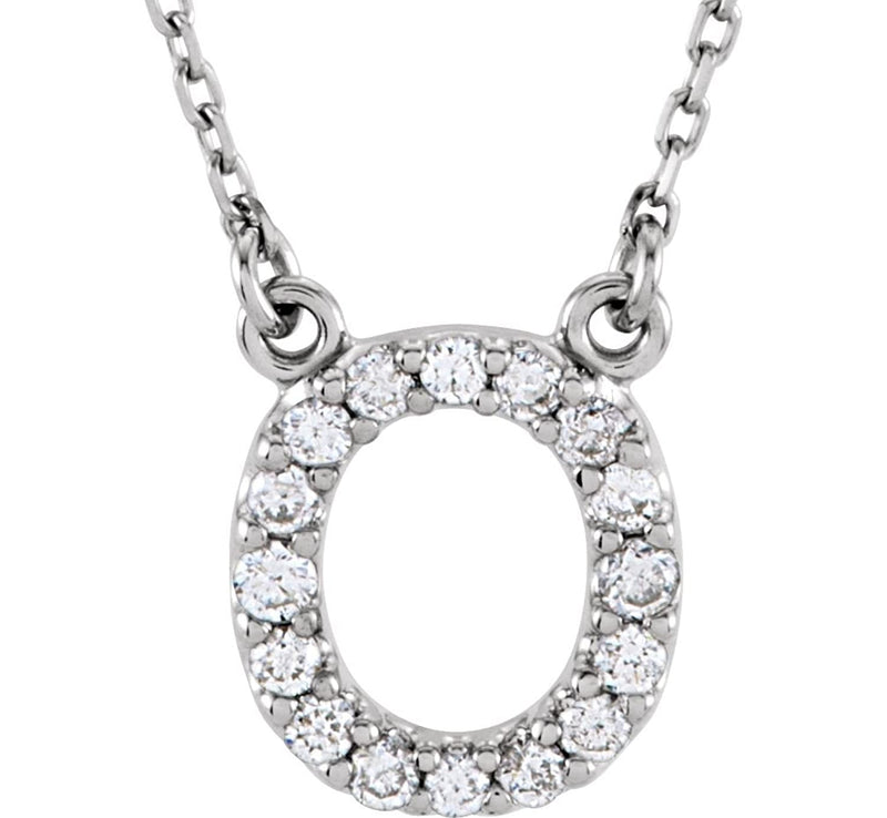 Diamond Initial 'O' Rhodium Plate 14K White Gold (1/6 Cttw, GH Color, l1 Clarity), 16.25"