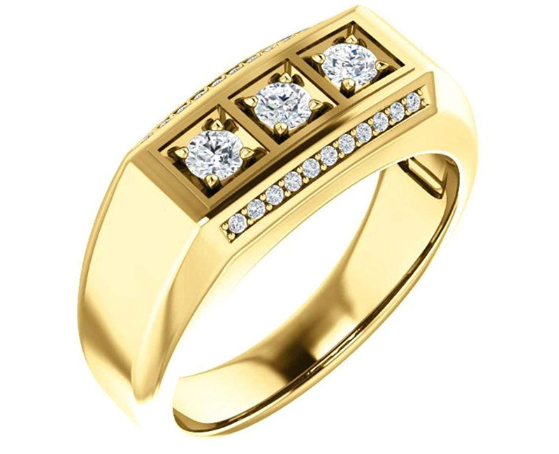 Men's 3 Stone Bright Set Diamond 14k Yellow Gold Band, Size 11 (.50 Cttw, GH Color, I1 Clarity)