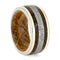 Gibeon Meteorite, Dinosaur Bone, 14k Rose Gold 10mm Titanium Comfort-Fit Whiskey Oak Wood Band