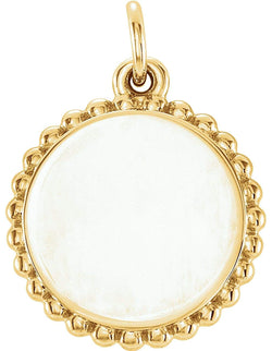 Engrave-able Round Granulated Bead Pendant, 14k Yellow Gold