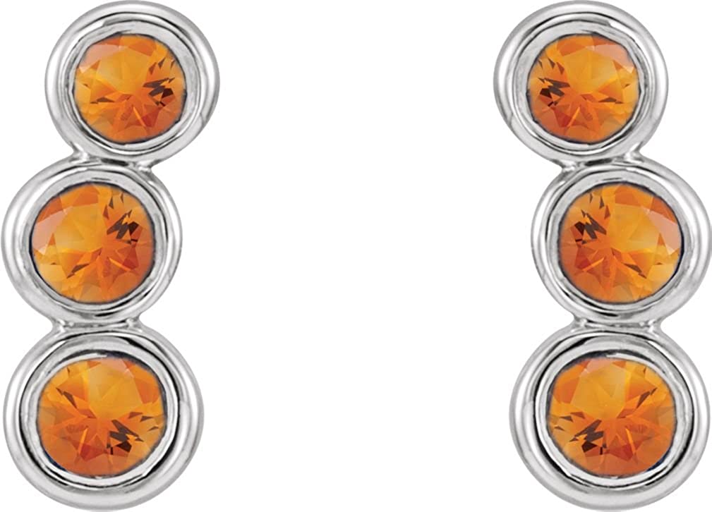 Platinum Citrine Three-Stone Ear Climbers