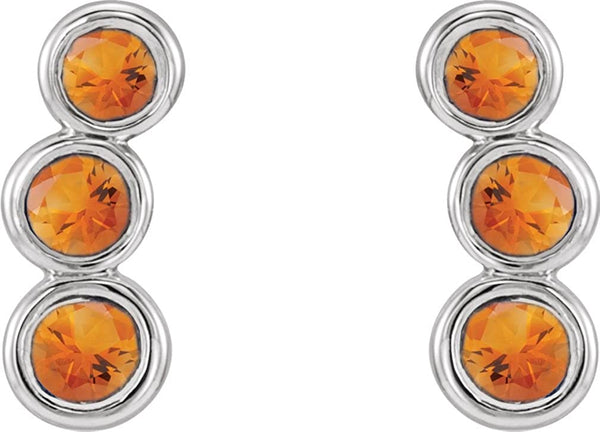 Platinum Citrine Three-Stone Ear Climbers