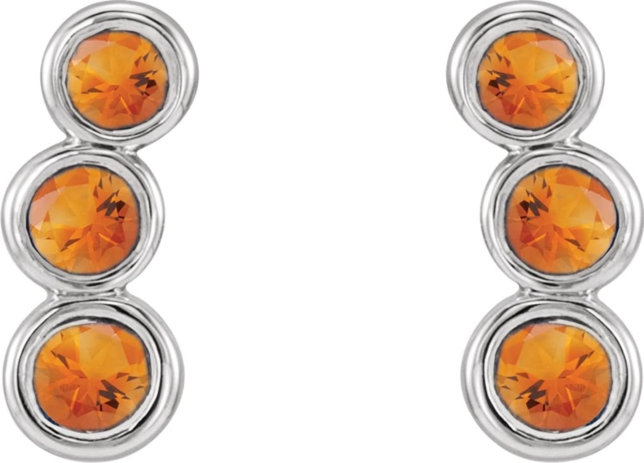 Citrine Three-Stone Ear Climbers, Rhodium-Plated 14k White Gold