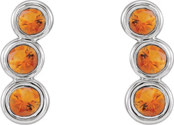 Citrine Three-Stone Ear Climbers, Rhodium-Plated 14k White Gold