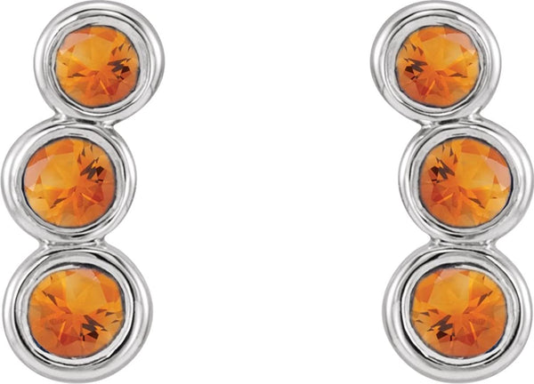 Citrine Three-Stone Ear Climbers, Rhodium-Plated 14k White Gold