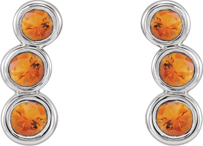 Citrine Three-Stone Ear Climbers, Rhodium-Plated 14k White Gold