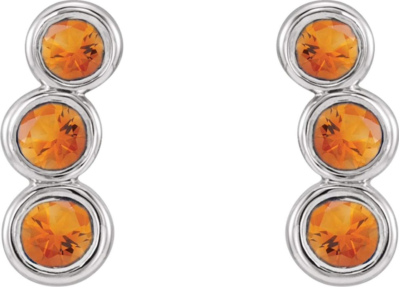 Citrine Three-Stone Ear Climbers, Sterling Silver