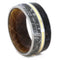 Dinosaur Bone, Gibeon Meteorite, Titanium, 14k Yellow Gold 10mm Comfort-Fit Whiskey Barrel Oak Wood Band