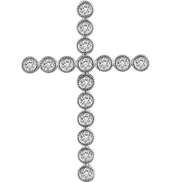 Diamond Paternoster Cross Pendant, Rhodium-Plated 14k White Gold (1.00 Ctw, H+ Color, I1 Clarity)