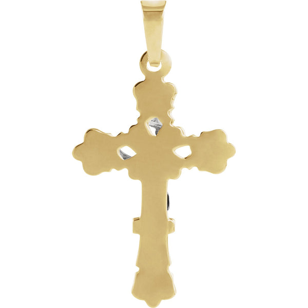 Two-Tone Floral Crucifix 14k Yellow and White Gold Pendant(35X24.5MM)