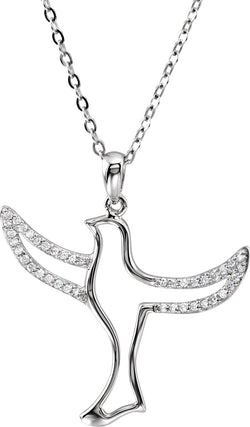 Rhodium-Plate Sterling Silver Dove 'Sealed in the Holy Spirit' CZ Necklace, 18"