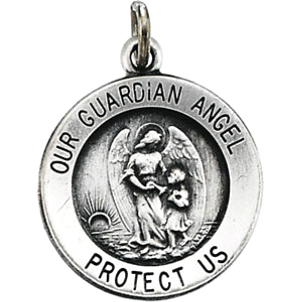 14k White Gold Guardian Angel Medal (15 MM)