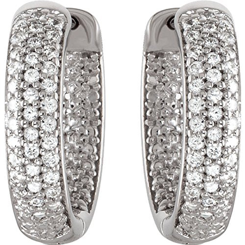 CZ Inside-Outside Hoop Earrings, Sterling Silver (14.28mm)