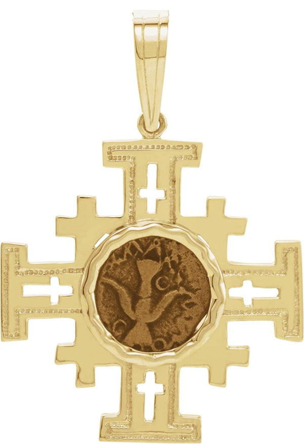Authentic Widows Mite Coin Set Cross Coptic 14k Yellow Gold Pendant