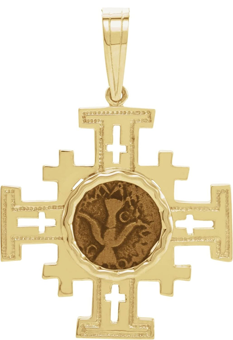 Authentic Widows Mite Coin Set Cross Coptic 14k Yellow Gold Pendant