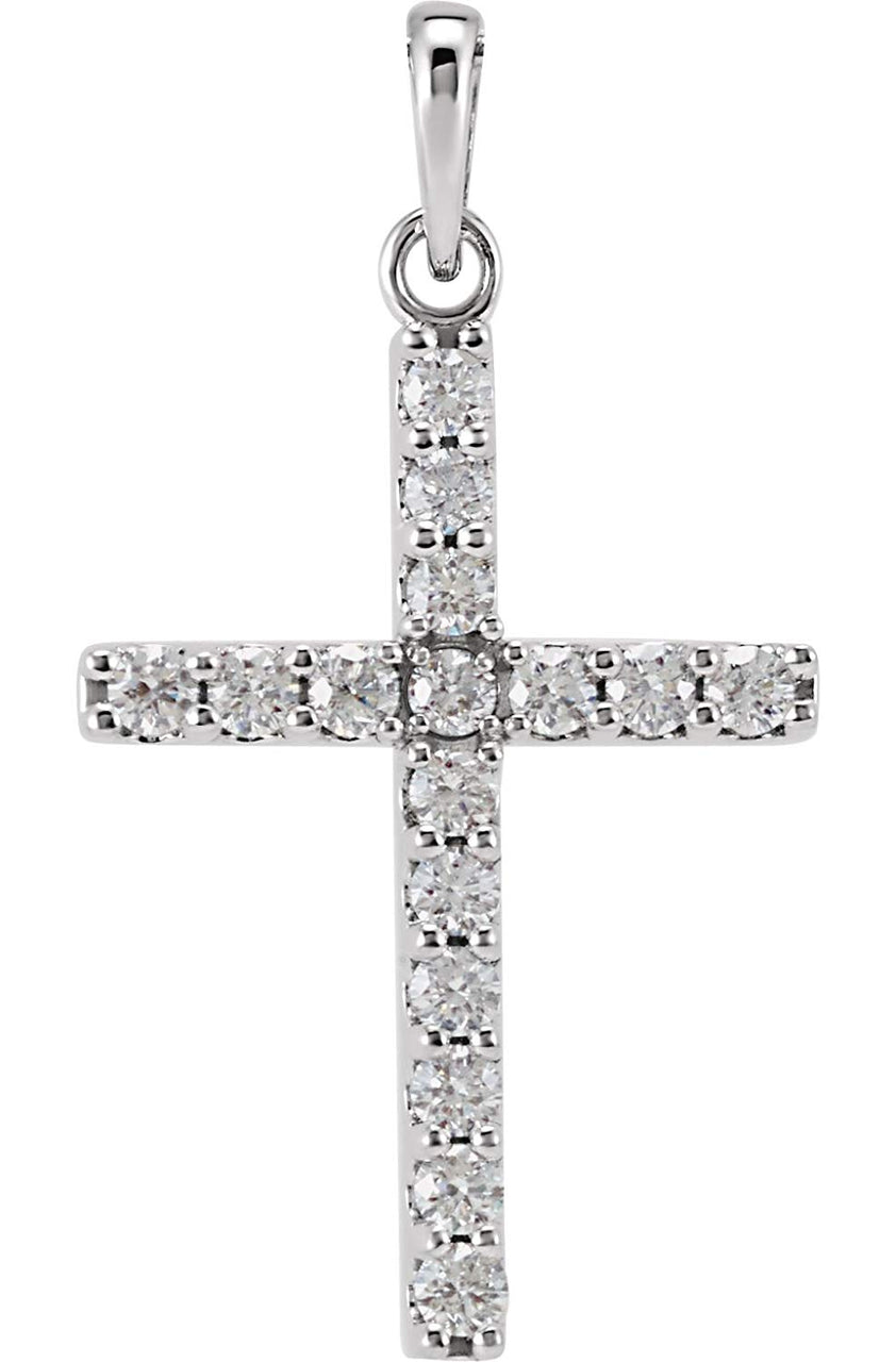 Diamond Cross Pendant, Rhodium-Plated 14k White Gold (0.5 Ctw, Color GH, Clarity I1)