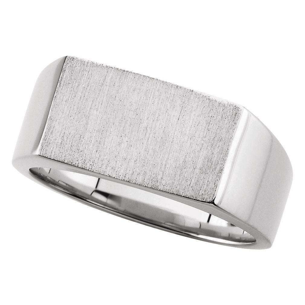 Men's Sterling Silver Satin Brushed Rectangle Signet Ring, 9x15mm