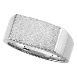Men's Sterling Silver Satin Brushed Rectangle Signet Ring, 9x15mm