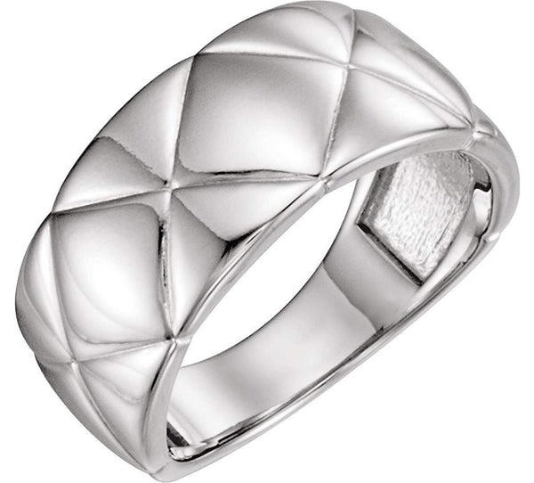 Bead-Blast Quilted Ring, Rhodium-Plated 14k White Gold
