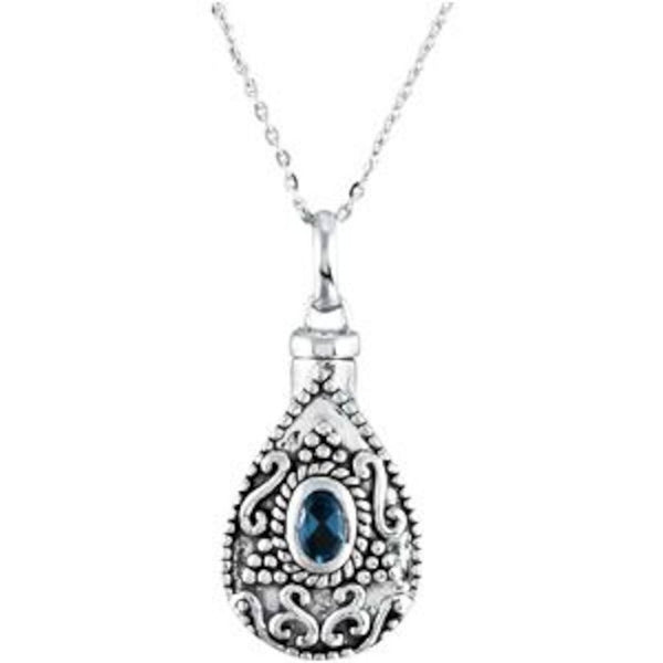 Light Blue CZ Teardrop Ash Holder Necklace, Rhodium Plate Sterling Silver, 18"