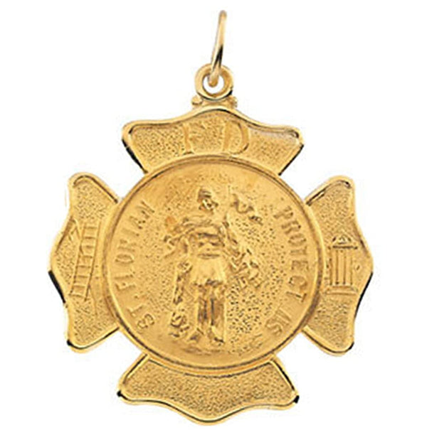 14k White Gold St. Florian Medal Shield, Patron Saint of Fire Fighters