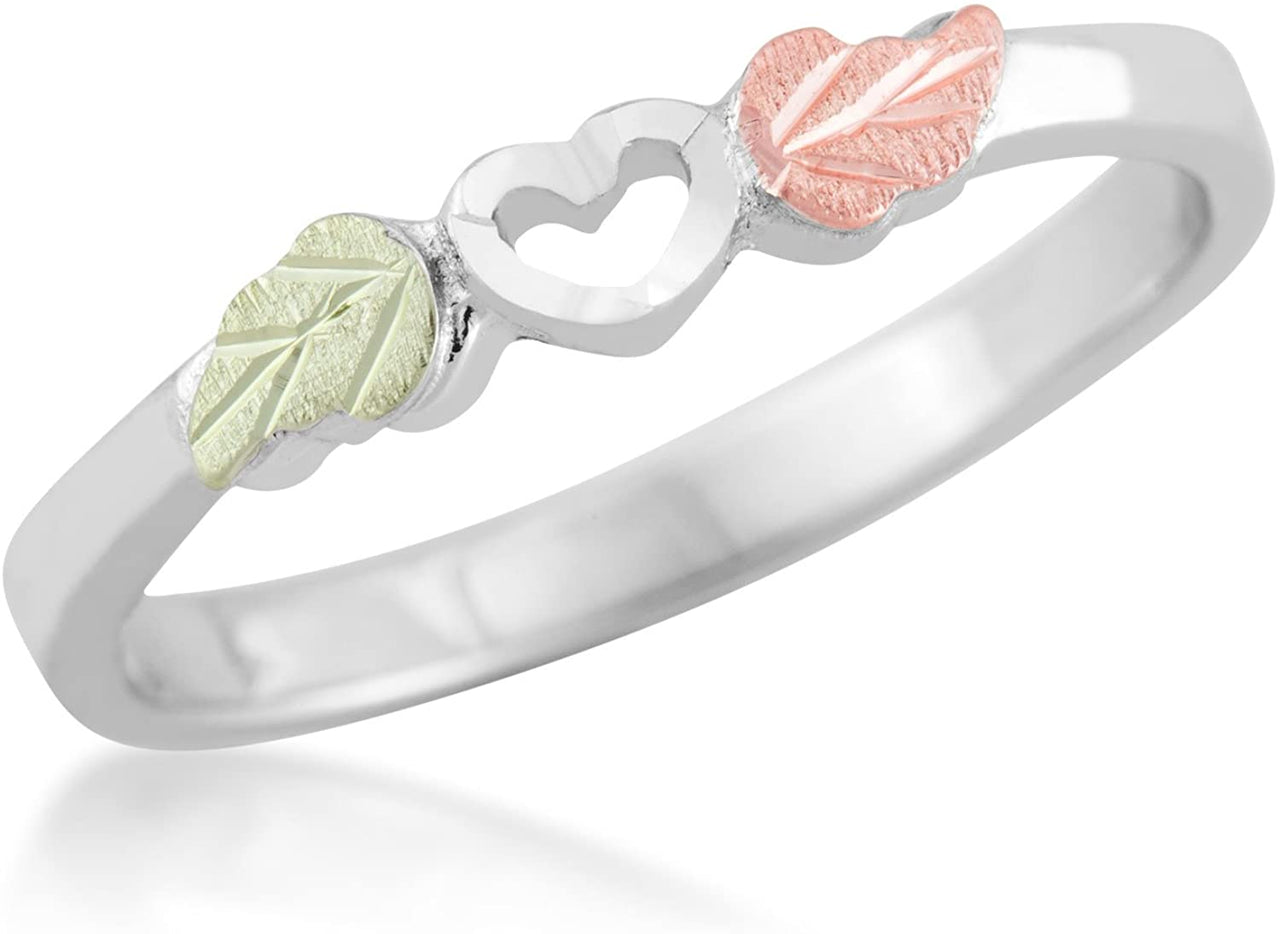 Petite Heart Ring, Sterling Silver, 12k Green and Rose Gold Black Hills Gold Motif