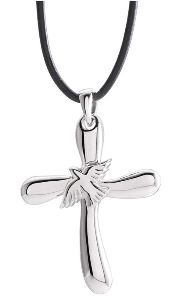 Holy Spirit Dove Cross Pendant Necklace, Sterling Silver, 18" (31.00 X 24.75 MM)
