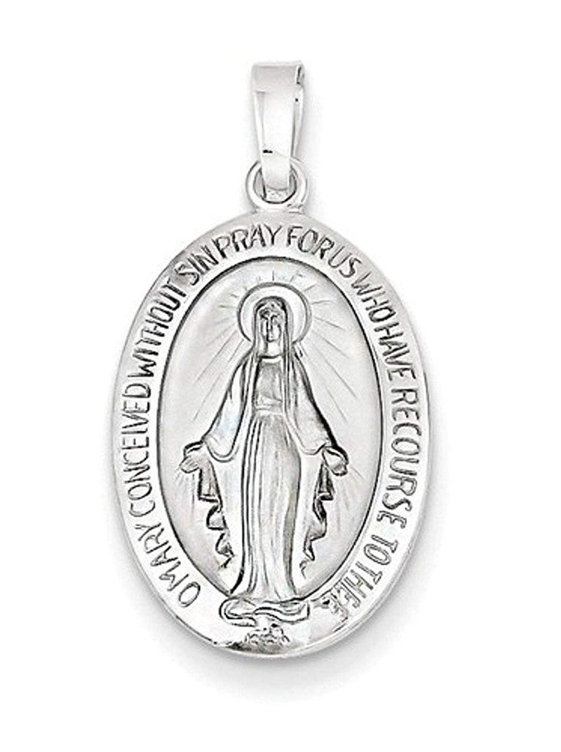 Rhodium-Plated14k White Gold Miraculous Medal Pendant (26X15MM)