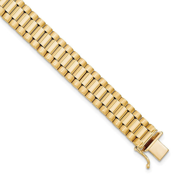 Men's Satin Brushed 14k Yellow Gold 10mm Link Bracelet, 8"