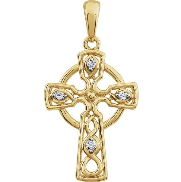 Diamond Celtic Halo Cross, 14k Yellow Gold Pendant (.05 Ctw, HIJ Color, I3 Clarity)