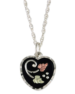 Diamond-Cut Black Heart Pendant Necklace, Sterling Silver, 12k Green Gold, 12k Rose Gold Black Hills Gold, 18''