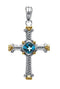 Swiss Blue Topaz Two-Tone Cross Sterling Silver and 14k Yellow Pendant (36.00X27.75 MM)