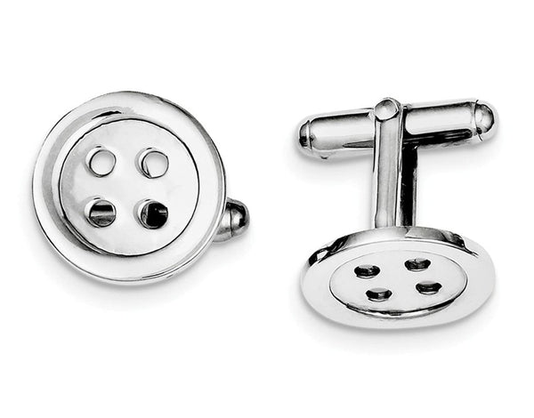 Rhodium-Plated Sterling Silver Button Cuff Links, 17MM