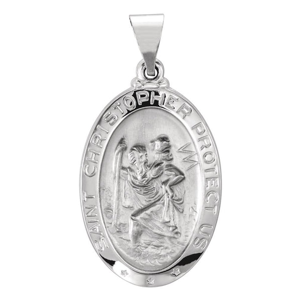 14k White Gold Oval Hollow St. Christopher Medal (23.5x16 MM)