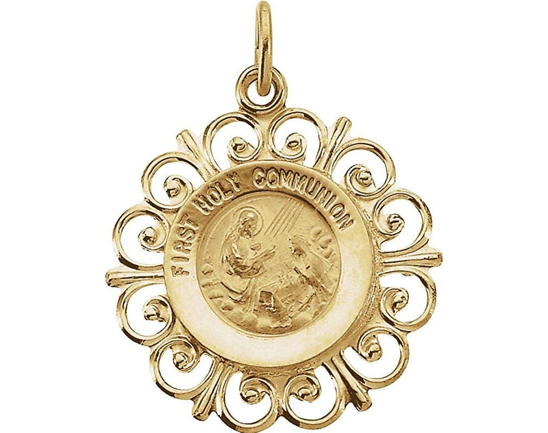 14k Yellow Gold First Holy Communion Medal (20x18.5 MM)