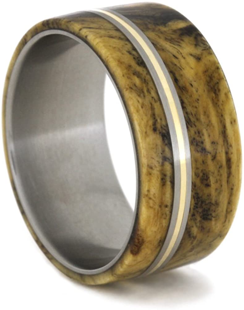 Buckeye Burl Wood, Bronze Pinstripe 10mm Comfort-Fit Matte Titanium Ring, Size 14.5