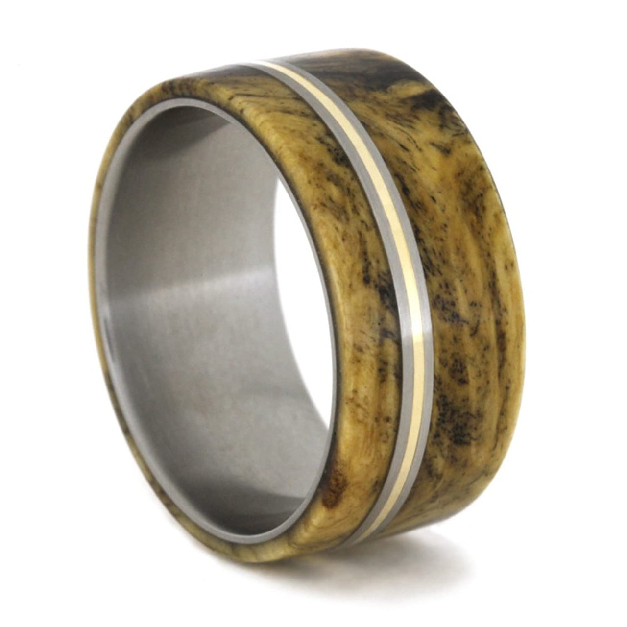 Buckeye Burl Wood, Bronze Pinstripe 10mm Comfort-Fit Matte Titanium Ring