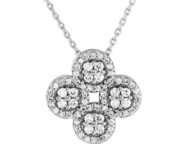 Diamond Clover Necklace, Rhodium-Plated 14k White Gold, 18" (0.5 Ctw, G-H Color, I1 Clarity)
