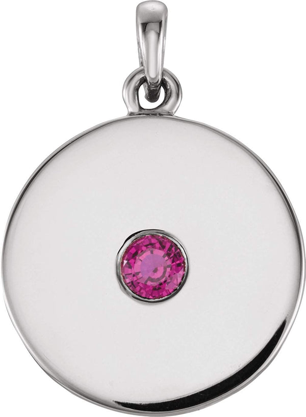 Round Ruby Disc Pendant, Rhodium-Plated 14k White Gold