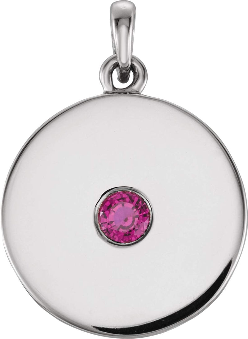 Round Ruby Disc Pendant, Sterling Silver