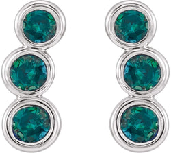 Alexandrite Three-Stone Ear Climbers, Rhodium-Plated 14k White Gold