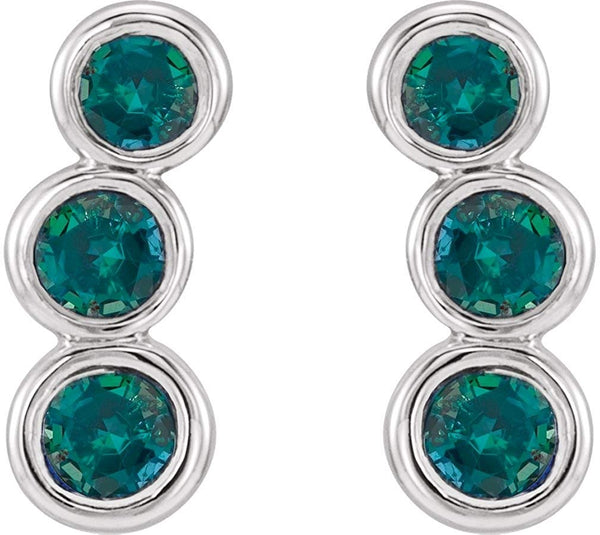 Alexandrite Three-Stone Ear Climbers, Rhodium-Plated 14k White Gold