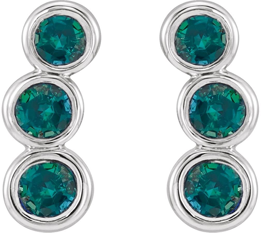 Chatham Created Alexandrite Three-Stone Ear Climbers, Rhodium-Plated 14k White Gold