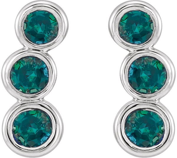 Chatham Created Alexandrite Three-Stone Ear Climbers, Rhodium-Plated 14k White Gold