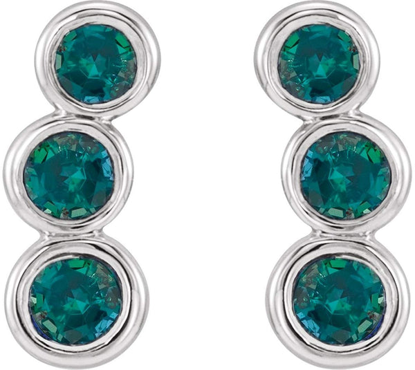 Platinum Chatham Created Alexandrite Three-Stone Ear Climbers