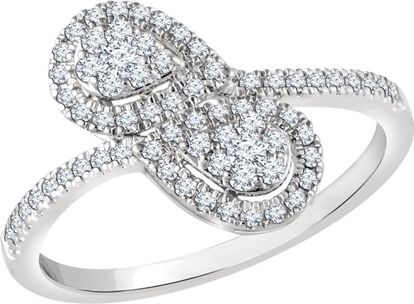 Diamond Double Pear Cluster Ring, 14k White Gold, Size 7 (0.375 Ctw, H+ Color, I1 Clarity)