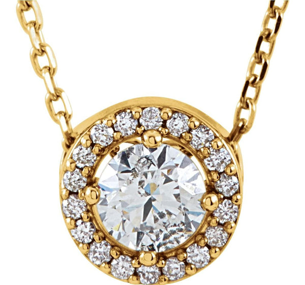 18-Stone Diamond Halo 14k Yellow Gold Pendant Necklace, 16" (.33 Cttw)