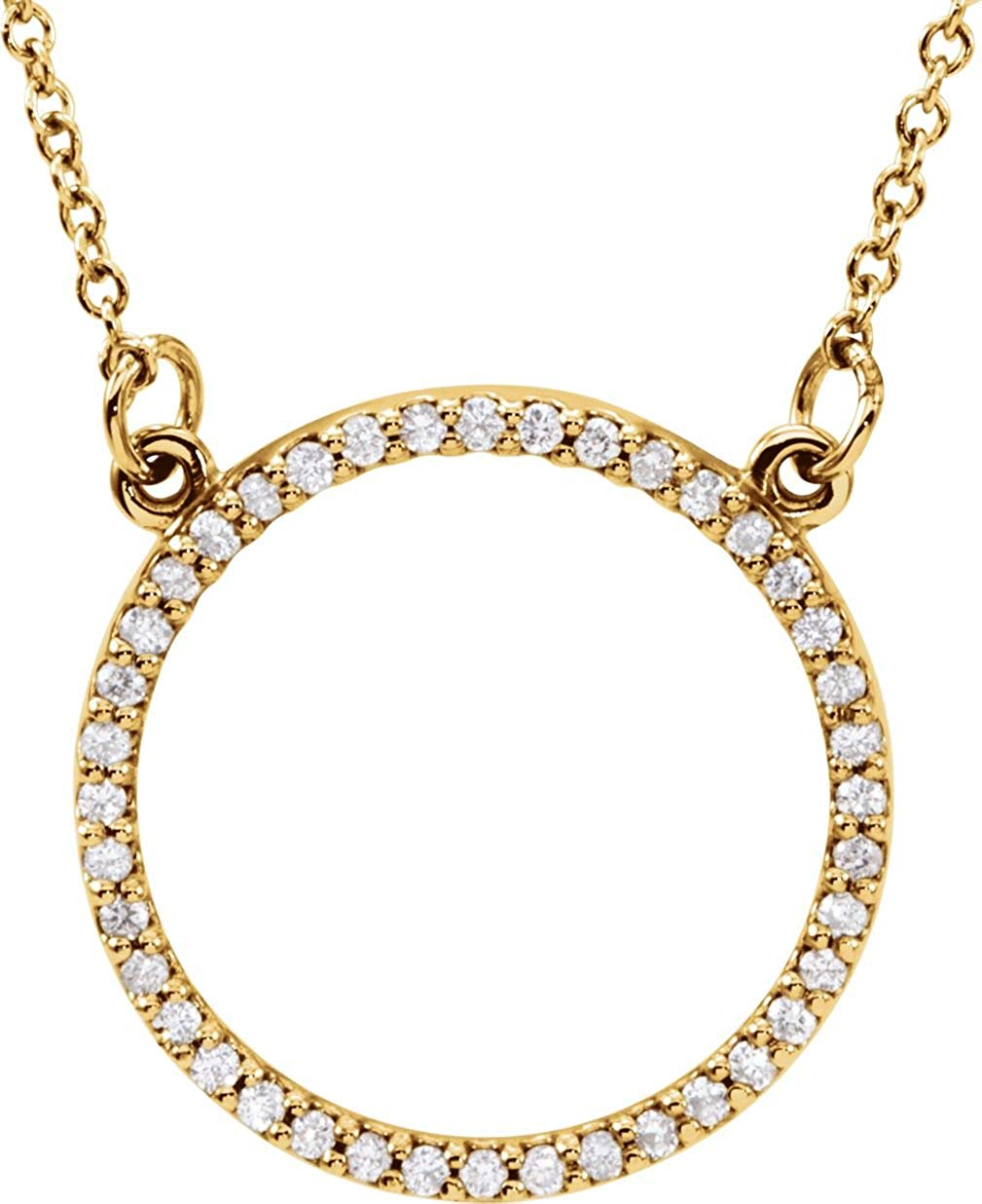 Petite Diamond Circle Pendant 14k Yellow Gold Necklace, 16" (1/6 Cttw)