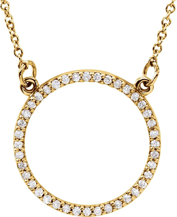 Petite Diamond Circle Pendant 14k Yellow Gold Necklace, 16" (1/6 Cttw)