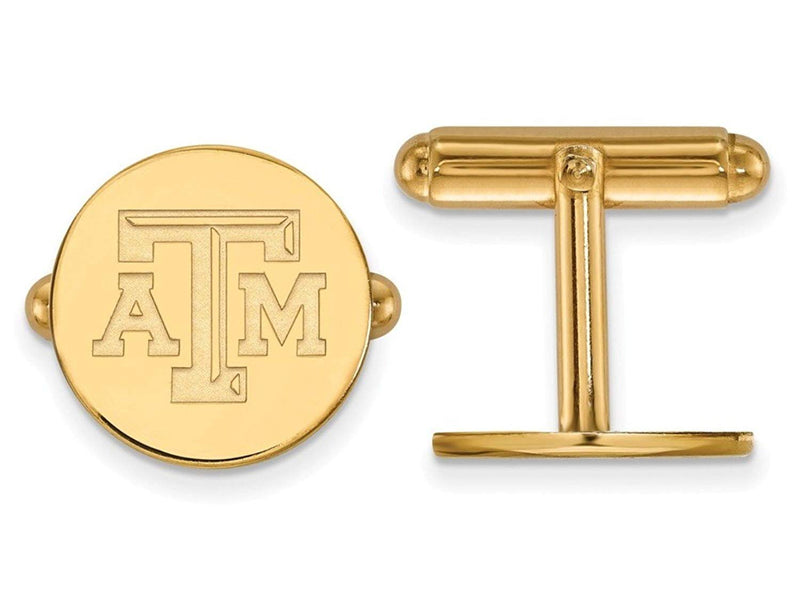 Gold-Plated Sterling Silver Texas A and M University Round Cuff Links, 15MM